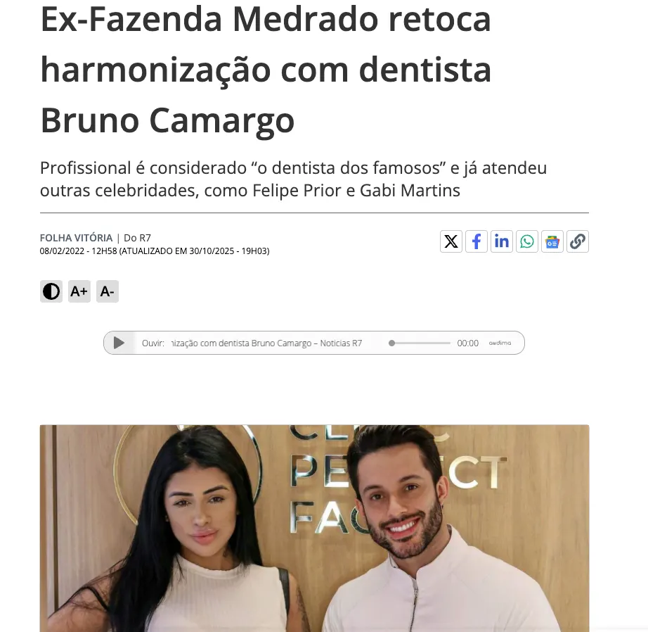 Reportagem Folha Vitória / R7: Medrado retoca harmonização com Dr. Bruno Camargo